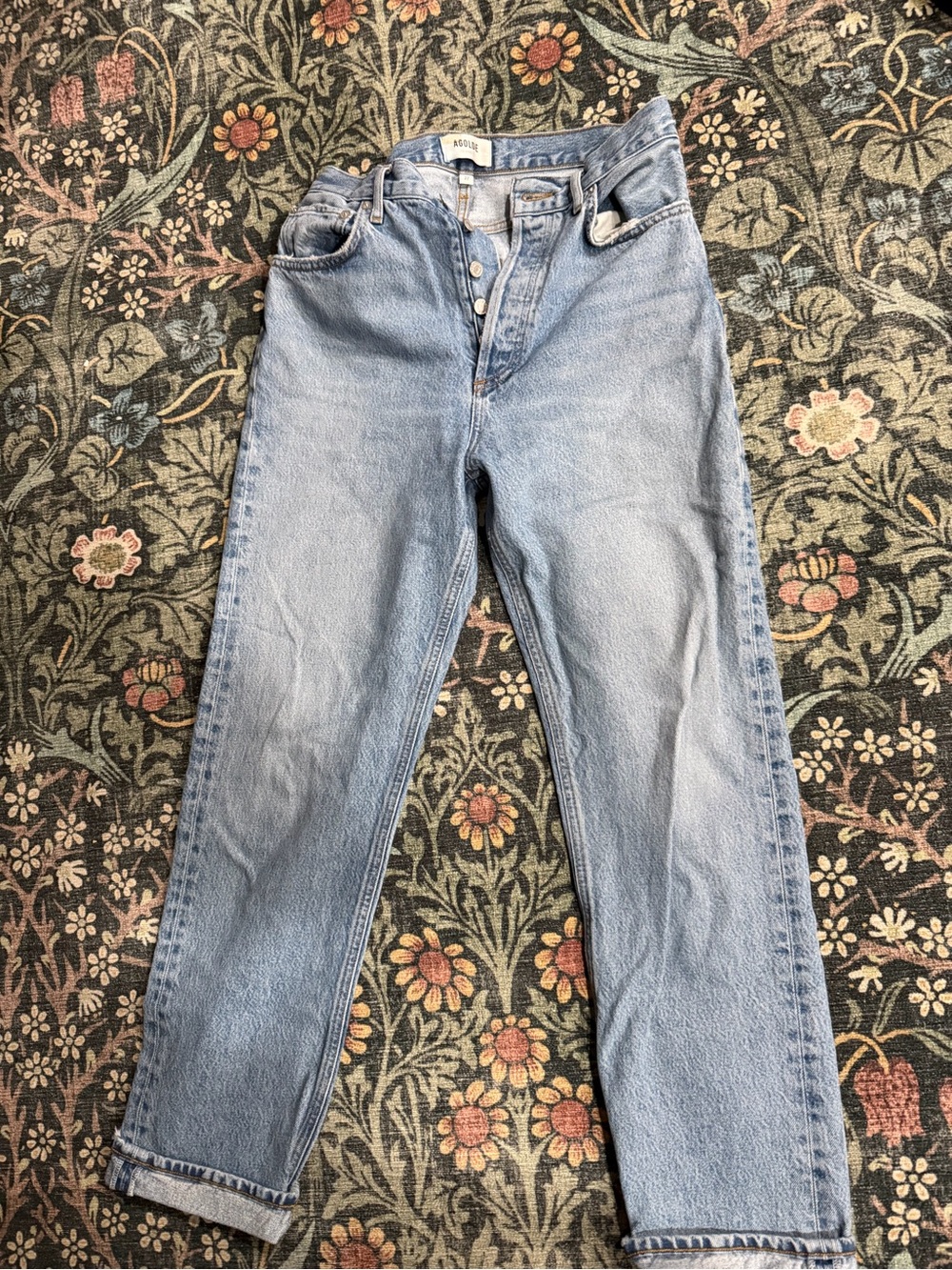 Agolde 90's Pinch Waist High Rise Straight Jeans Blue Waist 27